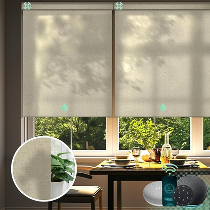Yoolax Motorized Blinds with Remote, Light Filtering Smart Blinds Work with Alexa Google Home, Automatic Roller Shades for Indoor Windows Living Room, Custom Size (V - Haystack Yellow)