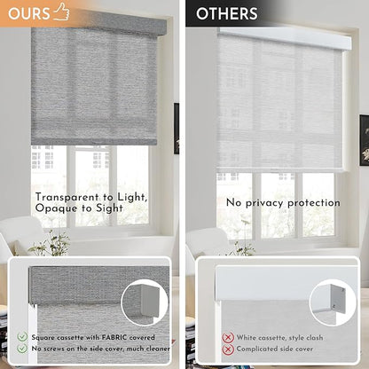 Persilux Light Filtering Roller Shades for Window Blinds,Cordless,Linen Fabric,Thermal Insulated Fabric UV Protection Shades for Home,Office,Bedroom,Door,Light Filtering-Grey,34 1/2" W X 64" H