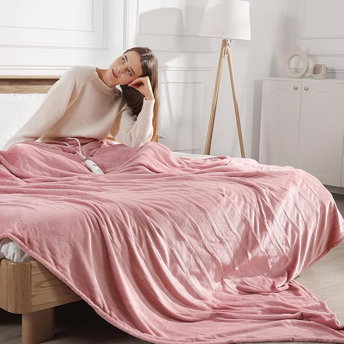 Pink Heated Blanket Full Size Electric Blanket with 5 Heating Level & 10 Hour Timer, Upgraded Flannel Lightweight but Warmer, ETL Certified & Overheat Protection, Gifts for Grandma(Dusty Pink)