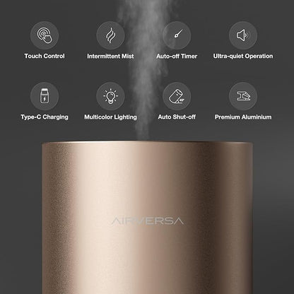 Airversa Waterless Essential Oil Diffuser Starter Kit with 2x30mL Hotel Scent Fragrance Oil for Home Room Desk Car, Battery Operated Scent Air Freshener Diffuser, 100mL Capacity, RD1 Kit Titanium
