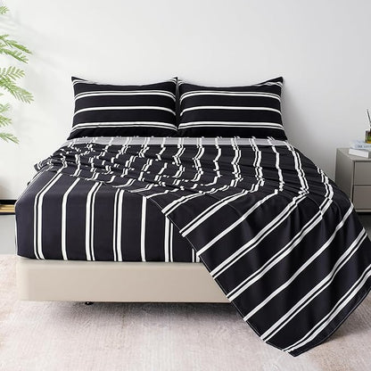 Best Season Stripe Bed Sheets Set,3 Piece Super Soft Microfiber Bedding-Deep Pocket,Ultra Soft,Fade & Wrinkle Resistant(Twin Size,Black&White)