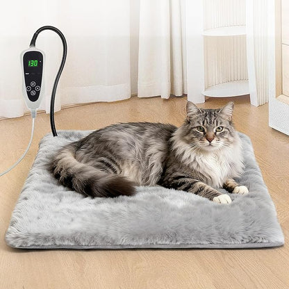 Cat Heating Pad 19x18 in with Smart Thermostat Switch and Power Line Protection Tube,Obtained MET and UL Dual Certification,Waterproof Pet Heating Pad for Cats, Long Velvet Cloth Cover