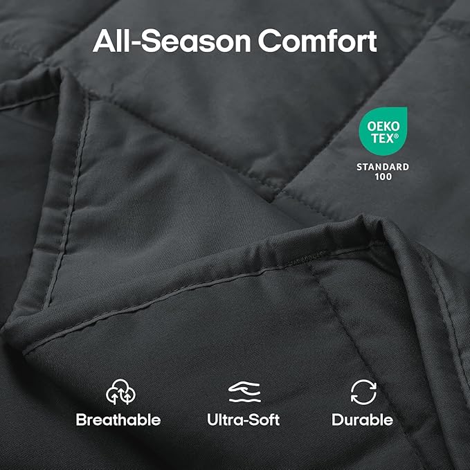 ZonLi Weighted Blanket for Adults (60"x80", 22lbs, Dark Grey) Queen Size High Breathability Cooling Heavy Blanket, Soft Material with Premium Glass Beads, All-Season, Easy Care