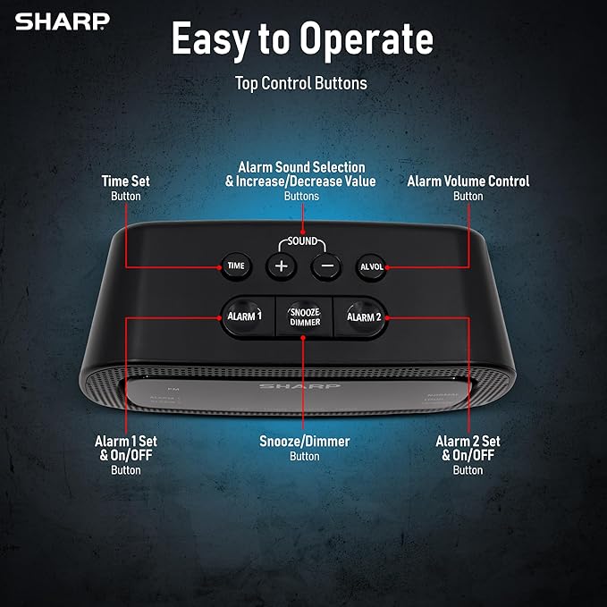 Sharp Shockwave Alarm Clock for Heavy Sleepers – 105dB Ultra-Loud Wake-Up, Air Horn, School Bell, Train Whistle, Beep, Dual Alarms, 3 Adjustable Volumes, LED Display Dimmer