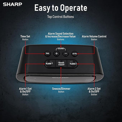 Sharp Shockwave Alarm Clock for Heavy Sleepers – 105dB Ultra-Loud Wake-Up, Air Horn, School Bell, Train Whistle, Beep, Dual Alarms, 3 Adjustable Volumes, LED Display Dimmer