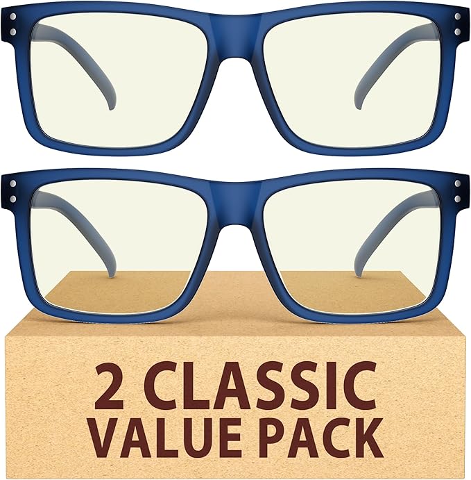 Eyekepper 2 Pack Oversized Reading Glasses Square Large Blue Light Readers for Men Women - Blue +1.75