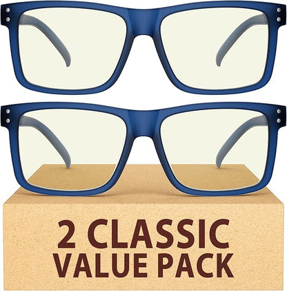 Eyekepper 2 Pack Oversized Reading Glasses Square Large Blue Light Readers for Men Women - Blue +1.75