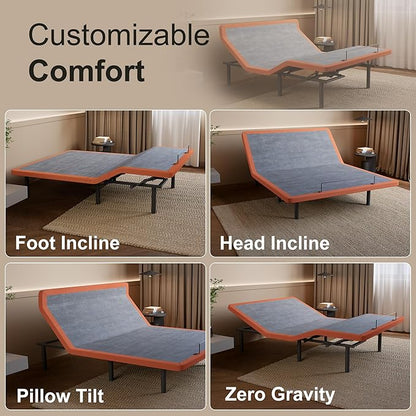ESHINE Adjustable Bed Frame - Split King Bed Base with Massage, Pillow-tilt, Smart APP Control, Ergonomic Incline, Zero Gravity, Dual USB Port, Under Bed Light, Wireless Remote, 5000 Series