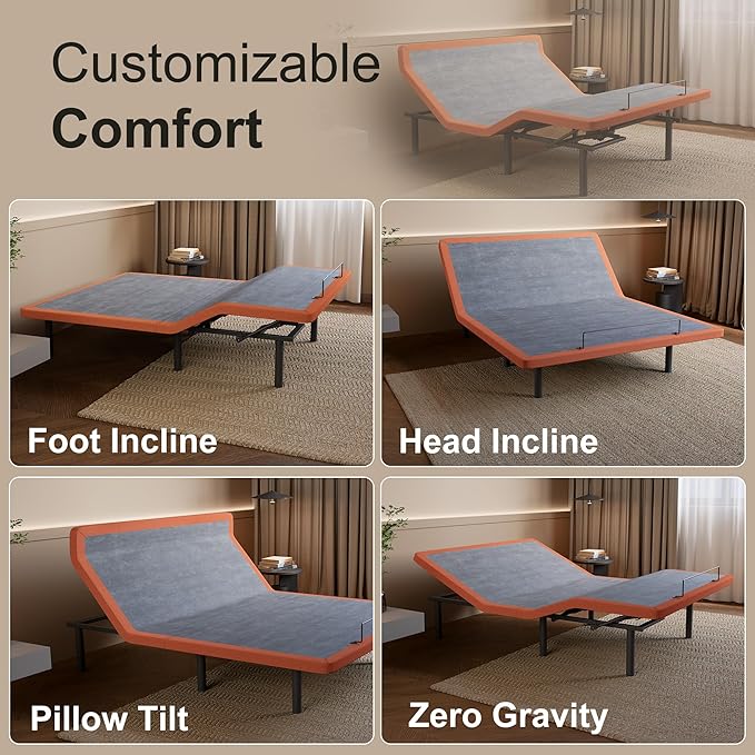 ESHINE Adjustable Bed Frame - Twin XL Bed Base with Massage, Pillow-tilt, Ergonomic Incline, Zero Gravity, Dual USB Port, Under Bed Light, Wireless Remote, Smart APP Control, 5000 Series
