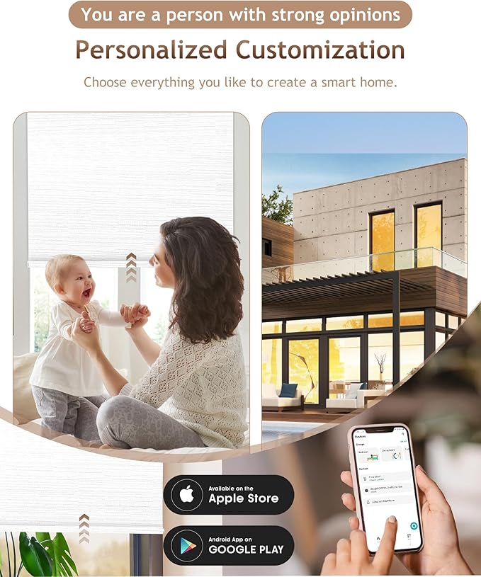 Kincmo Motorized Blinds with Remote,100% Blackout Motorized Roller Shades Work with Apple Homekit,Alexa,Google, Custom Electric Blinds with App,Voice Control (Serene White)