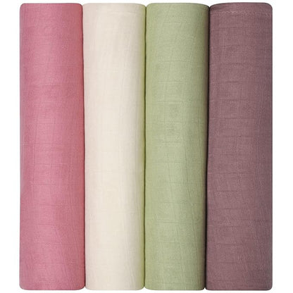 Momcozy Muslin Swaddle Blankets, 4 Pack Ultra Soft Neutral Matching Baby Swaddle Blanket, Breathable Skin Friendly, Large 47 x 47 Inch Swaddling Receiving Blanket for Boy Girl, Light Green