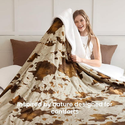 Heated Blanket Queen Blanket - Fast Heating Electric Blanket, Soft Flannel Heated Queen with 4 Time Settings,10 Heating Settings, Warm Gifts for Women & Mom&Grandma(84"x90"Cow Print Apricot)