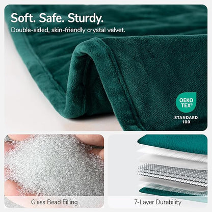 Kaisa Weighted Lap Blanket 7 lbs 41" x 53", Cozy Luxury Crystal Velvet Small Weighted Blanket for Adults, Portable Travel Weighted Blanket for Relaxation, All-Season Blanket, Machine Washable, Green