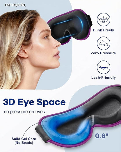 6oz Weighted Cooling Gel Sleep Mask for Senior Relaxation, 3D Blackout Eye Mask for Seniors Adults & Light Sleepers, Gentle Chill, Eyelash Friendly, Adjustable Strap, Travel Bag (Purple)