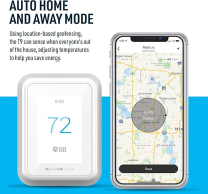Honeywell Home T9 WiFi Smart Thermostat, Smart Room Sensor Ready, Touchscreen Display, Alexa and Google Assist (Renewed)