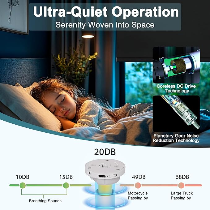 Motorized Blinds with Remote,Blackout Smart Roller Shades with App,Voice Control,Linen Fabric,Thermal Insulated Automatic Blinds,Electric Shades with USB/Solar Pannel.Linen Black