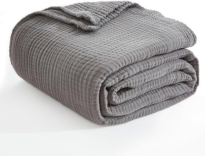 EMME Cotton Blanket Twin XL for Bed Soft Muslin Blankets 66"x90" Lightweight Breathable Layering Bedspread Coverlet All Season Gauze, Grey