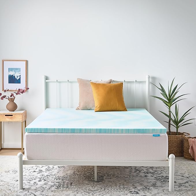 Linenspa 2 Inch Swirl Gel Memory Foam Mattress Topper, Twin XL Size – Cooling Gel Infused, Ventilation Holes – Pressure Relieving Bed Topper – CertiPUR Certified – Dorm Room Essentials