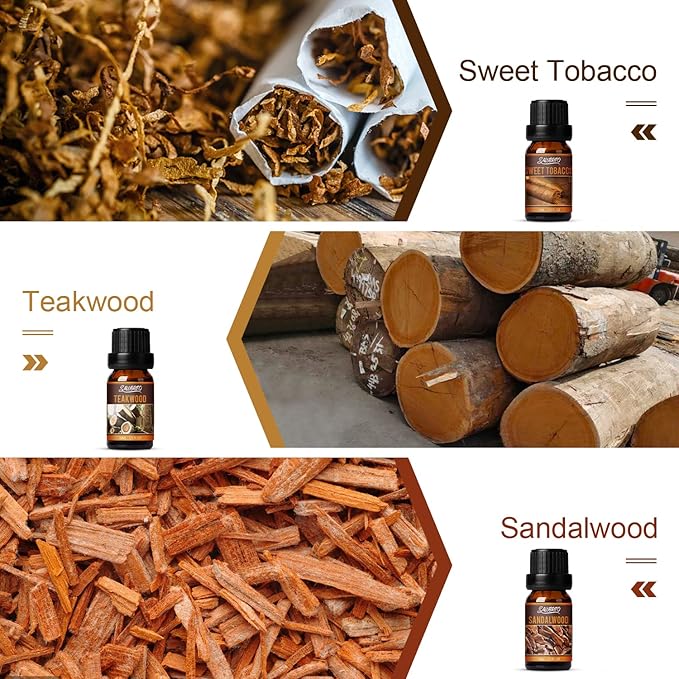 SALUBRITO Men's Club Fragrance Oils, Wood Essential Oil Set for Diffuser, Soap, Candle Making - Sandalwood, Teakwood, Sweet Tobacco, Bay Rum, Black Pepper, Vetiver, Gentlemen Scented Oil