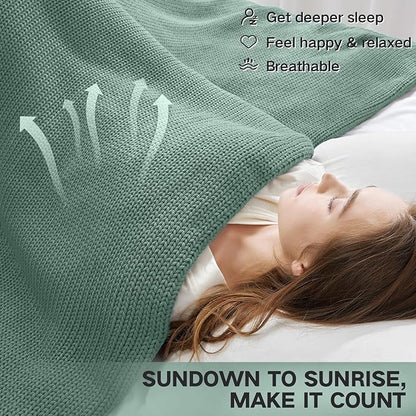 Guohaoi Knitted Weighted Blanket for Adults (Haze Green 60"x80" 17lbs) No Beads Cooling Throw Blanket for Hot Sleepers, Home Decor Breathable Chunky Knit Heavy Blanket Use on Queen/King Size Bed