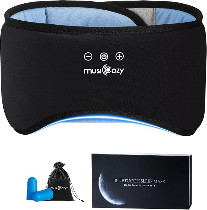 MUSICOZY Sleep Headphones Eye Mask Bluetooth 5.4, Bamboo Cotton Full Coverage Headphones Headband for Side Sleepers, Wireless Earphones with Speaker Sleep Music Earbuds for Men Women (Classical Black)