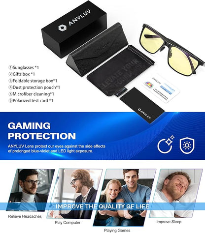 ANYLUV Blue Light Glasses Men, Relieve Eyestrain and Eye Protection, Al-Mg Metal Computer Blue Light Blocking Glasses
