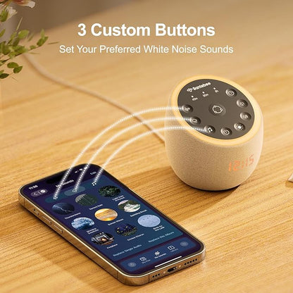 White Noise Sound Machine for Sleeping, 388 Soothing Sounds, Cocoon Pro 2 Smart APP Control, Custom Buttons Non Looping Sounds Bedside Dimmable Clock Night Light, for Adults Baby Kids Lullaby