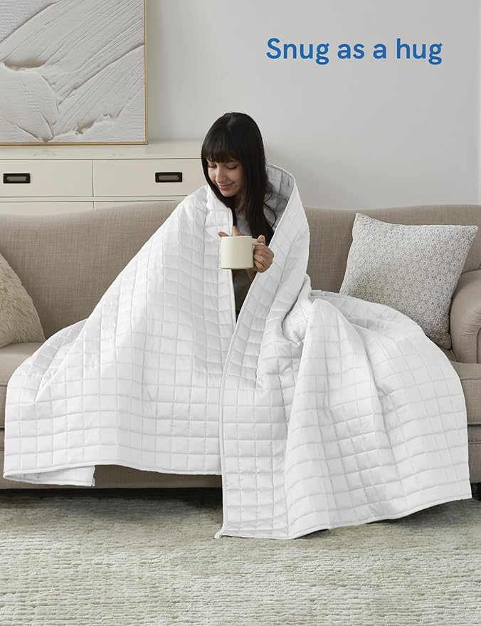 YnM Cooling Weighted Blanket for Adults, 15lbs Heavy Bed Throw for One Person of 190lbs, Perfect for Hot Sleepers with Cooling Rayon/Glass Beads(48x72 Inches,Twin/Full Bed,White)
