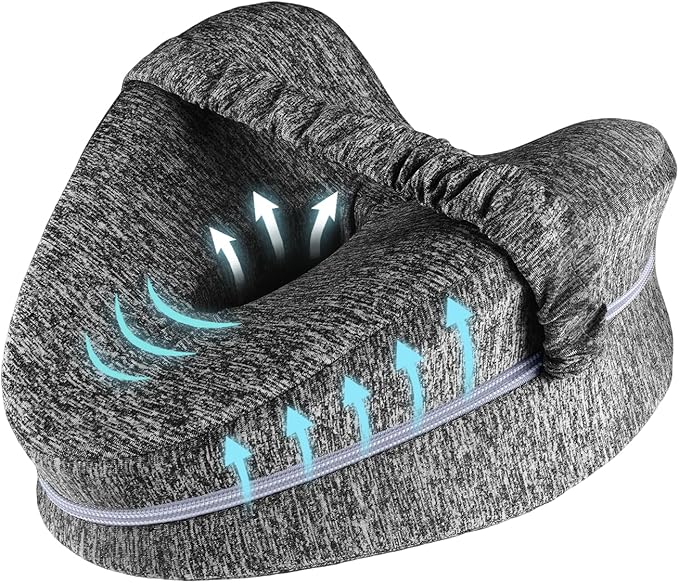 Knee Pillow for Side Sleepers, Leg Pillow for Sleeping, Knee Pillow with Strap, Alignment Pillow Between Legs, Suitable for Relieving Leg, Back & Knee Pain, Machine Washable (Grey)