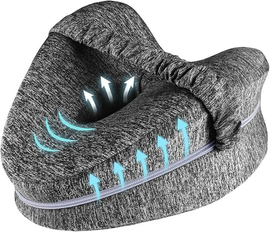 Knee Pillow for Side Sleepers, Leg Pillow for Sleeping, Knee Pillow with Strap, Alignment Pillow Between Legs, Suitable for Relieving Leg, Back & Knee Pain, Machine Washable (Grey)