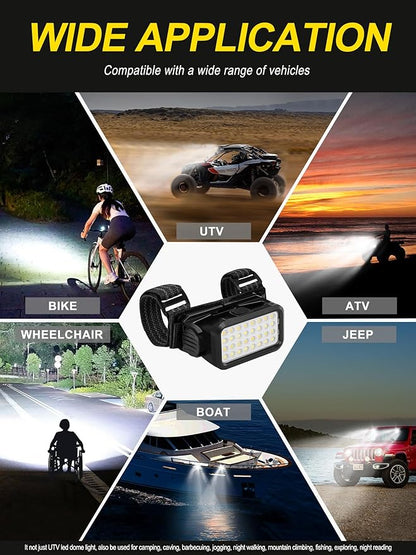 ZIDIYIRUO UTV Dome Lights, 32pcs LED Chips Type-C Rechargeable UTV Interior Light Compatible with Polaris RZR Ranger Can-Am Maverick Honda Talon 1.25"-2.0" Roll Bar Cage Roof Lights (2 Packs)