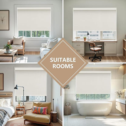 AOSKY Custom Size Linen Roller Blinds Shades for Indoor Windows Pull Down Cordless Blackout Black Out Window Shade Blinds for Home Beige
