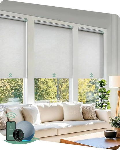 Yoolax Motorized Solar Shades, Flame Resistat Smart Blinds for Windows Motorized Roller Shades, Motorized Blinds Compatible with Alexa Custom Size (Solar-3% Openness White)