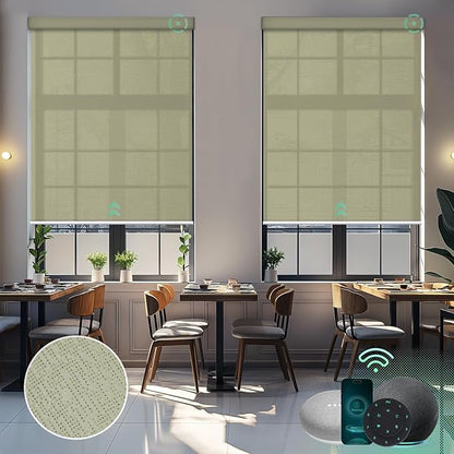 Yoolax Motorized Solar Shades Light Filtering Motorized Blinds with Remote Smart Blinds Work with Alexa Flame Retardant Roller Shades for Windows Home Office Custom Size (3% Openness Sunlit Yellow)