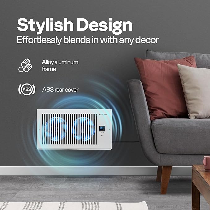 VIVOHOME 6"x12" Opening Smart Vent Register Booster Fan with Intelligent Thermostat & 10-Speed Remote Control - 13.8" x 7.5" Vent Cover for Room, Floor, Wall - White
