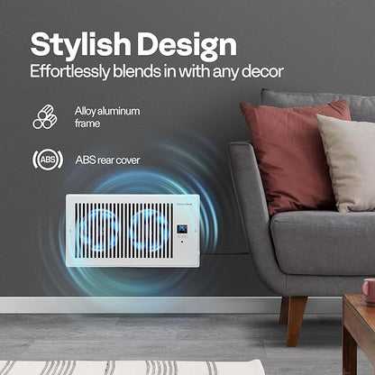 VIVOHOME 6"x12" Opening Smart Vent Register Booster Fan with Intelligent Thermostat & 10-Speed Remote Control - 13.8" x 7.5" Vent Cover for Room, Floor, Wall - White