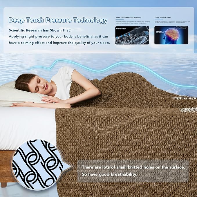 Topcee Knitted Weighted Blanket - 48"x72" 12lbs Cooling Chunky Knit Heavy Blanket for Adults Cable Yarn Knit Decorative No Beads Soft, Cozy and Cooling Weighted Throw Blankets Machine Washable