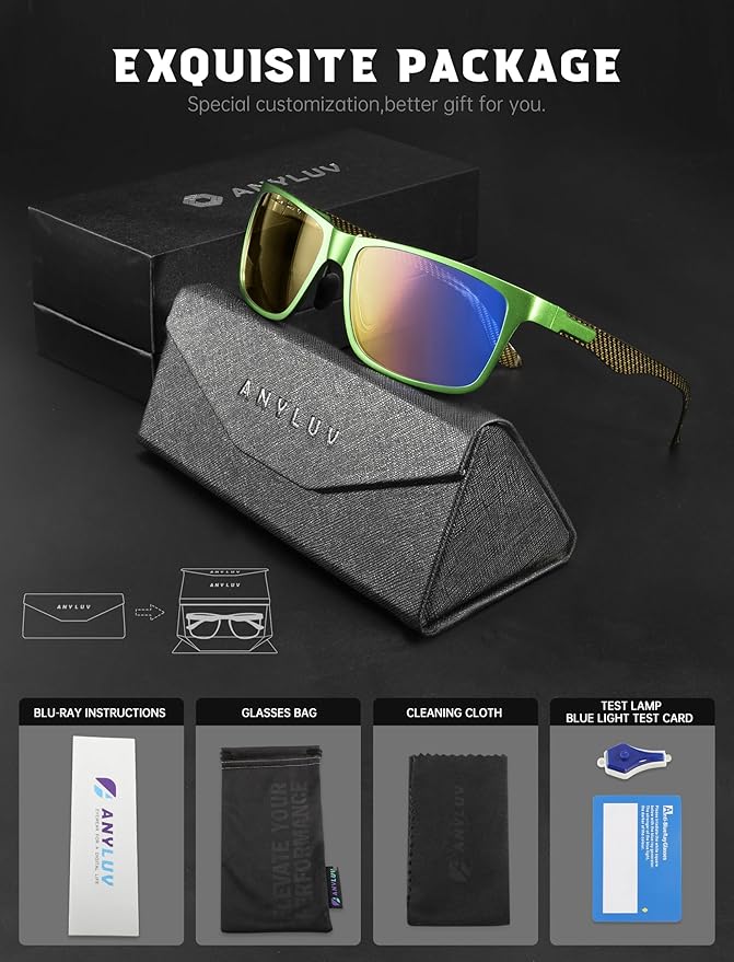 ANYLUV Blue Light Blocking Glasses Men Computer Gaming Glasses Lightweight Al-Mg Metal Anti Eyestrain Eye Protection