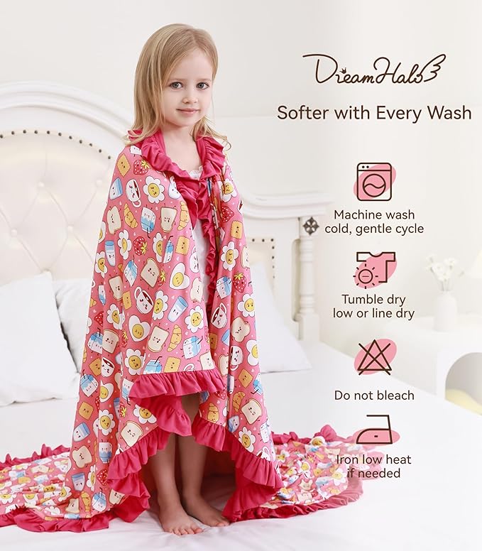 Premium Baby Blankets, Soft Viscose from Bamboo Blanket for Girls, Nursery Crib Bedding Quilt for Newborn and Toddler, Ruffle Blanket Cooling for Hot Sleepers, 50''x50'' Pink Breakfast