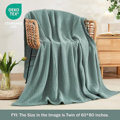 EMME Cotton Throw Blanket for Couch Soft Muslin Blankets 50"x60" Lightweight Breathable Blanket All Season Gauze Blanket, Teal