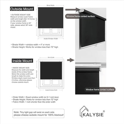 Cordless Roller Shades 100% Blackout Blinds for Windows and Doors, Pull Down Room Darkening Window Shades, Easy to Install for Home and Office, Black, Fixed 75 Inches High, 48 Inches Width