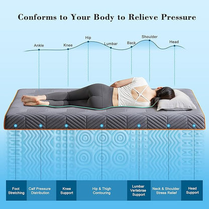 EnHomee Memory Foam Mattress Topper,4 Inch Twin Mattress Topper Pressure Relief with Cooling Gel and Removable & Washable Embossed Cover, CertiPUR-US & Oeko-TEX Certified, Grey, Twin