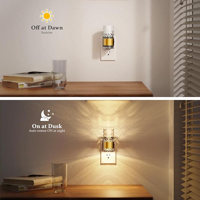 JandCase Night Light, Automatic Night Lights Plug into Wall, 3000K LED Nightlights with 0-100LM Adjustable Brightness, Night Light Plug in with Light Sensor for Bathroom Hallway Room Decor