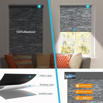 Motorized Blinds with Remote, Smart Blind Roller Shades Compatible with Alexa, Durable Rechargeable Battery Solar Power Electric Window Blinds Customized Size (Jacquard Dark Grey)