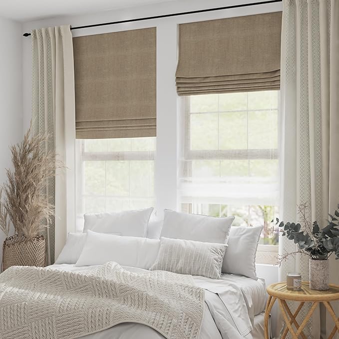 Motorized Day Night Roman Shades with Remote, Cordless Smart Blackout or Light Filtering Double Roman Blinds, Automatic Window Blinds for Home, Office, 62" W x 64" H