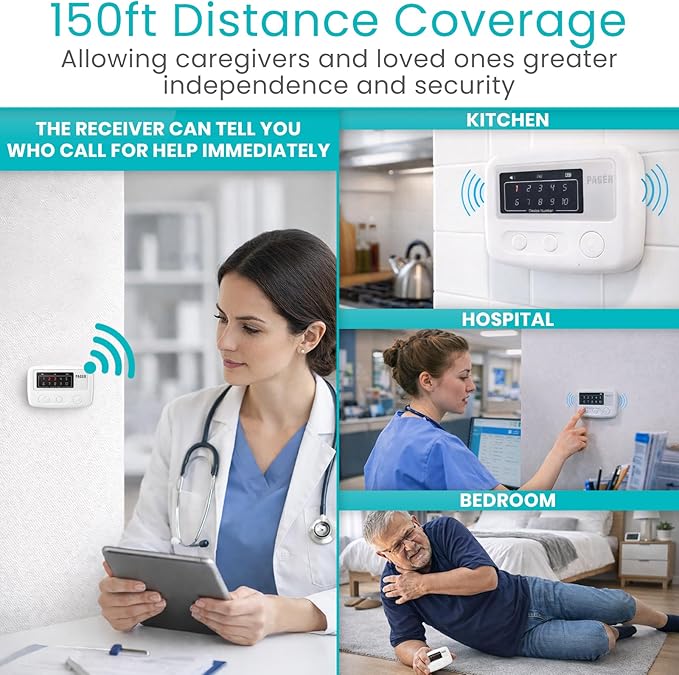 Vive Wireless Chair Alarm - Wheelchair Motion Sensor Kit for Elderly Dementia Patients - Weight Movement Pressure Pad Detector - Automatic Health Alert System for Mat Elderly