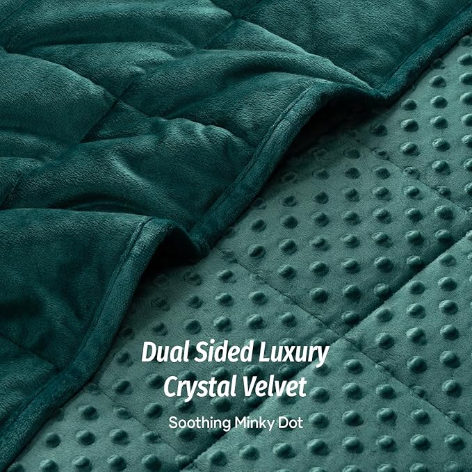 Wemore Minky Dot Weighted Blanket for Adults King Size 25 lbs, Soft Cozy Heavy Blanket for Bed and Couch, Breathable Blanket for All-Season with Glass Beads, Dark Green 80 x 87 inches
