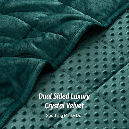 Wemore Minky Dot Weighted Blanket for Adults King Size 25 lbs, Soft Cozy Heavy Blanket for Bed and Couch, Breathable Blanket for All-Season with Glass Beads, Dark Green 80 x 87 inches