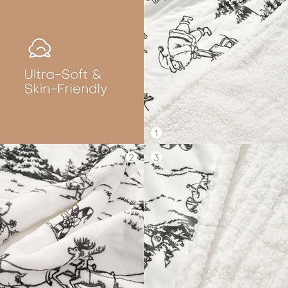 LUXIAN Electric Heated Blanket Throw Size 50"x60" - Flannel & Sherpa Fabric Dual-Sided, 9 Heat Settings & 1-3 Hours Auto Off, Machine Washable, Christmas Santa Forest,Black and White