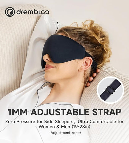 Sleep Mask with 3D Contoured Memory Foam, Zero Light Leakage Nose Bridge, Breathable Eye Cover for Side Sleepers, Travel, Office Nap & Insomnia Relief，Black
